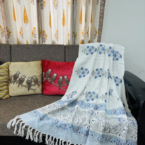Cotton Jute Hand Block Print Sofa Throw Blanket for Sofa & Bed