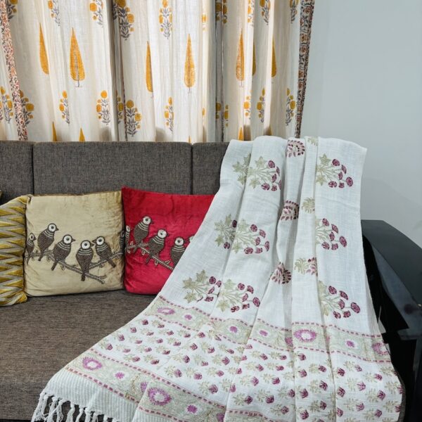 Cotton Jute Hand Block Print Sofa Throw Blanket for Sofa & Bed