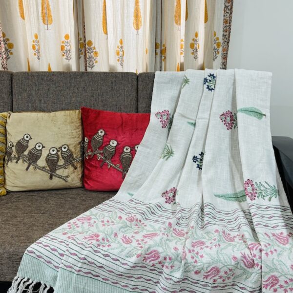 Cotton Jute Hand Block Print Sofa Throw Blanket for Sofa & Bed