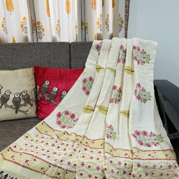 Cotton Jute Hand Block Print Sofa Throw Blanket for Sofa & Bed