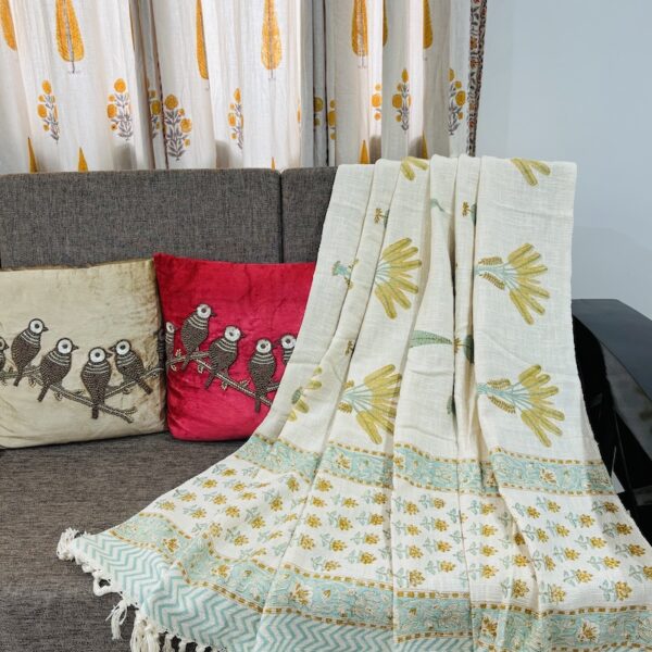 Cotton Jute Hand Block Print Sofa Throw Blanket for Sofa & Bed