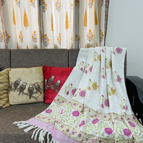 Cotton Jute Hand Block Print Sofa Throw Blanket for Sofa & Bed